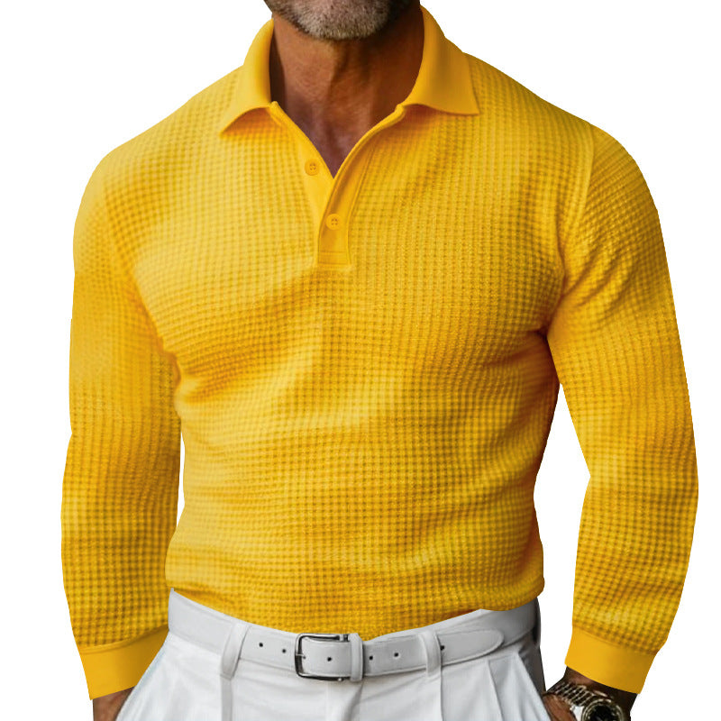 Herren Waffelstruktur-Poloshirt mit Langarm, Slim-Fit und Kentkragen Shop Nory