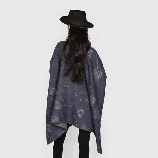Damen Beidseitig tragbarer Jacquard-Überwurf mit Rosenmuster und Bindegürtel Shop Nory