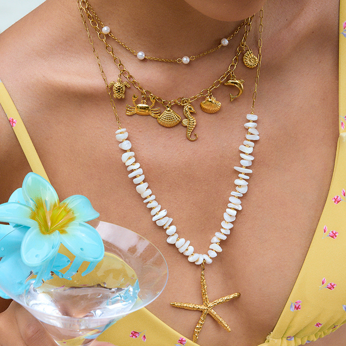 Damen Halskette mit frischen Perlen und hypoallergenem Edelstahl Shop Nory