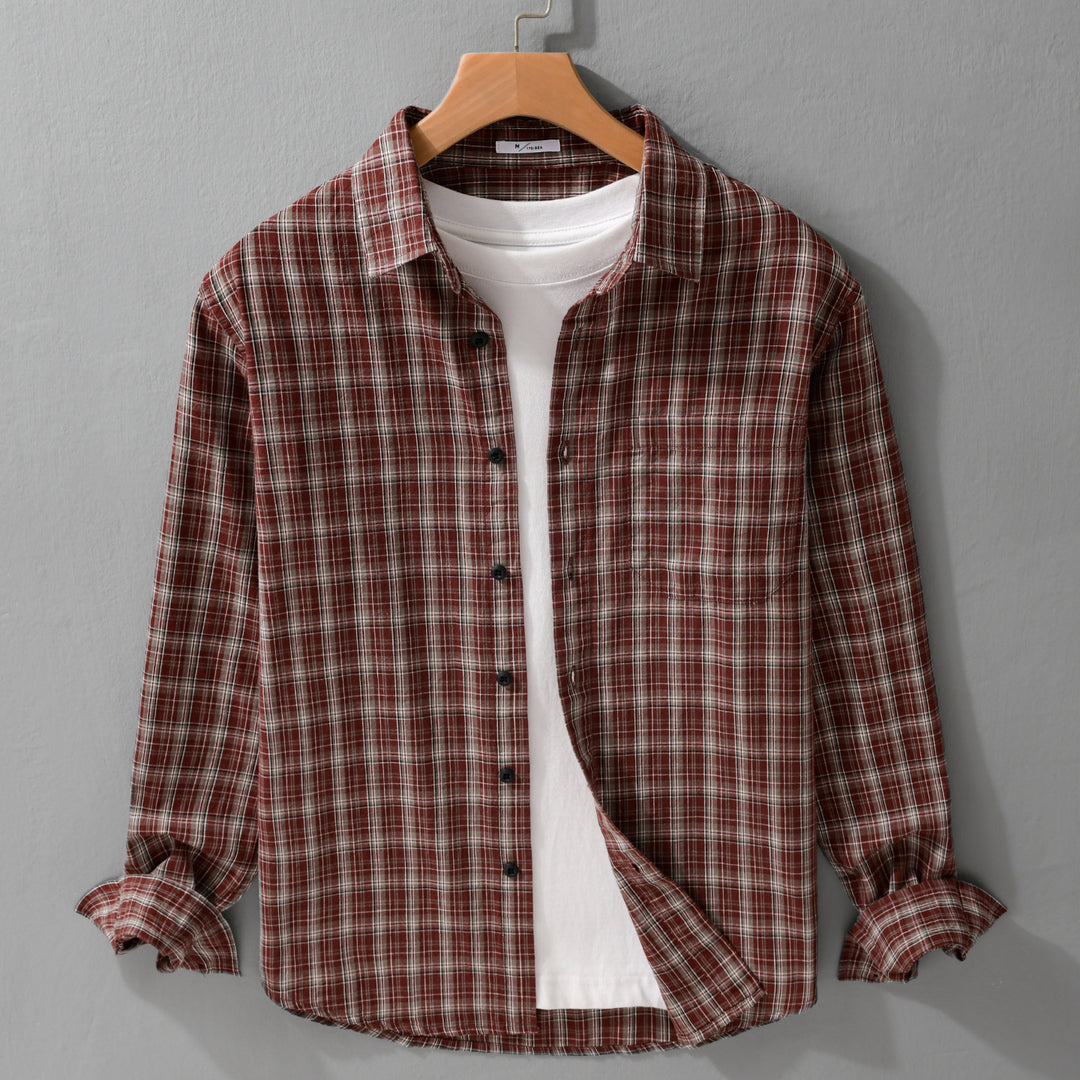 Herren Gebürstetes Karo-Layering-Hemd aus Baumwollflanell mit aufgesetzter Brusttasche und gerundetem Saum Shop Nory