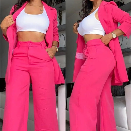 Damen elegantes Blazer- und Hosen-Set mit weitem Schnitt