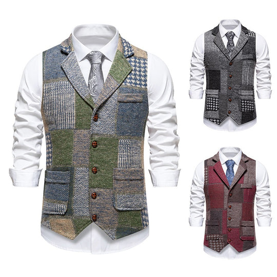 Herren Weste im Patchwork‑Tweed mit Revers und aufgesetzten Taschen Shop Nory