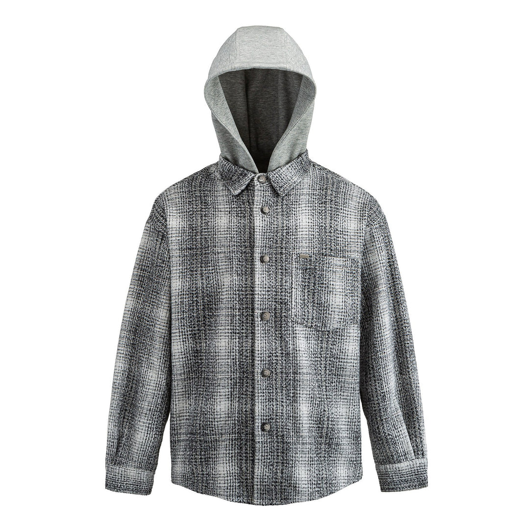 Herren Kapuzen-Overshirt im Wollmix mit Karomuster und aufgesetzter Brusttasche Shop Nory