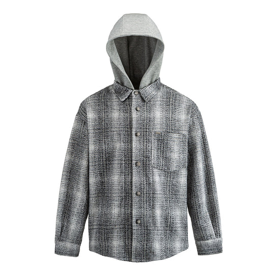 Herren Kapuzen-Overshirt im Wollmix mit Karomuster und aufgesetzter Brusttasche Shop Nory