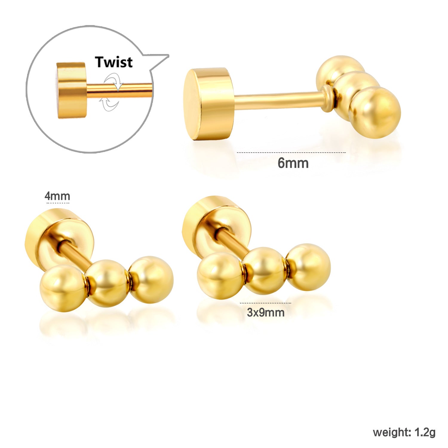 Damen Edelstahl Ohrstecker mit modernem, dreiphasigem Design Shop Nory