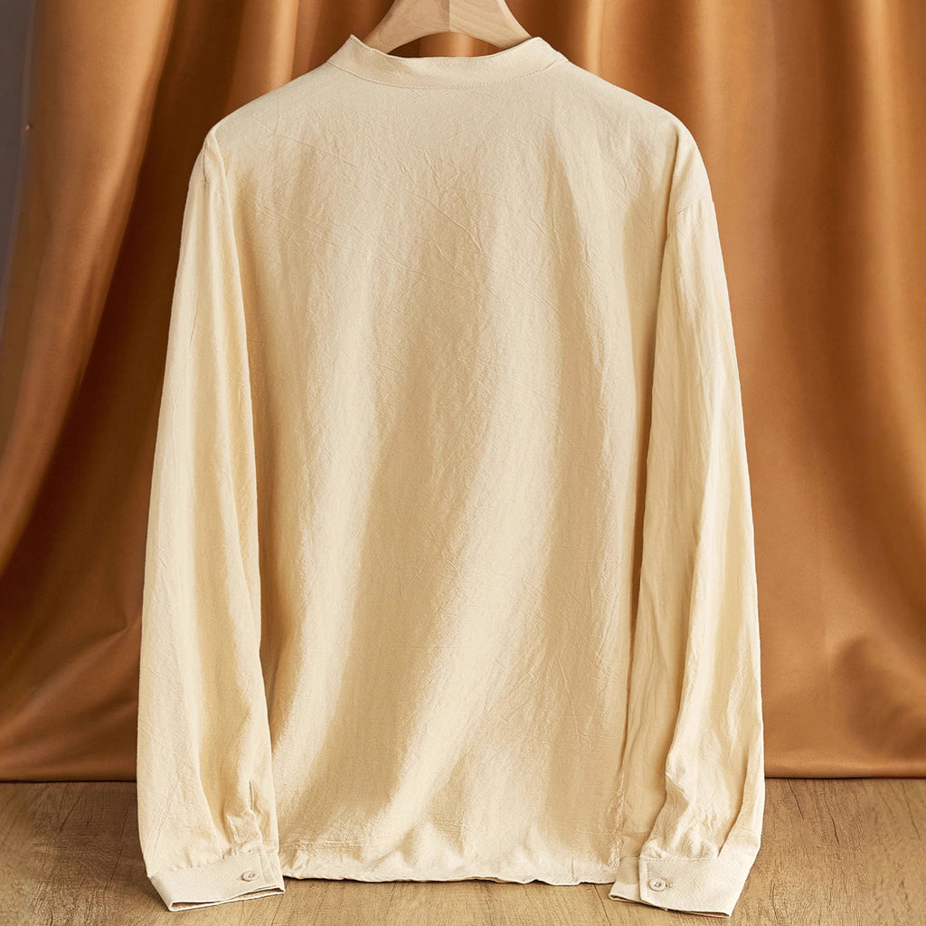 Herren nan Nehru-Kragen-Henley aus Baumwollstretch mit verdeckter Knopfleiste und schmaler Passform