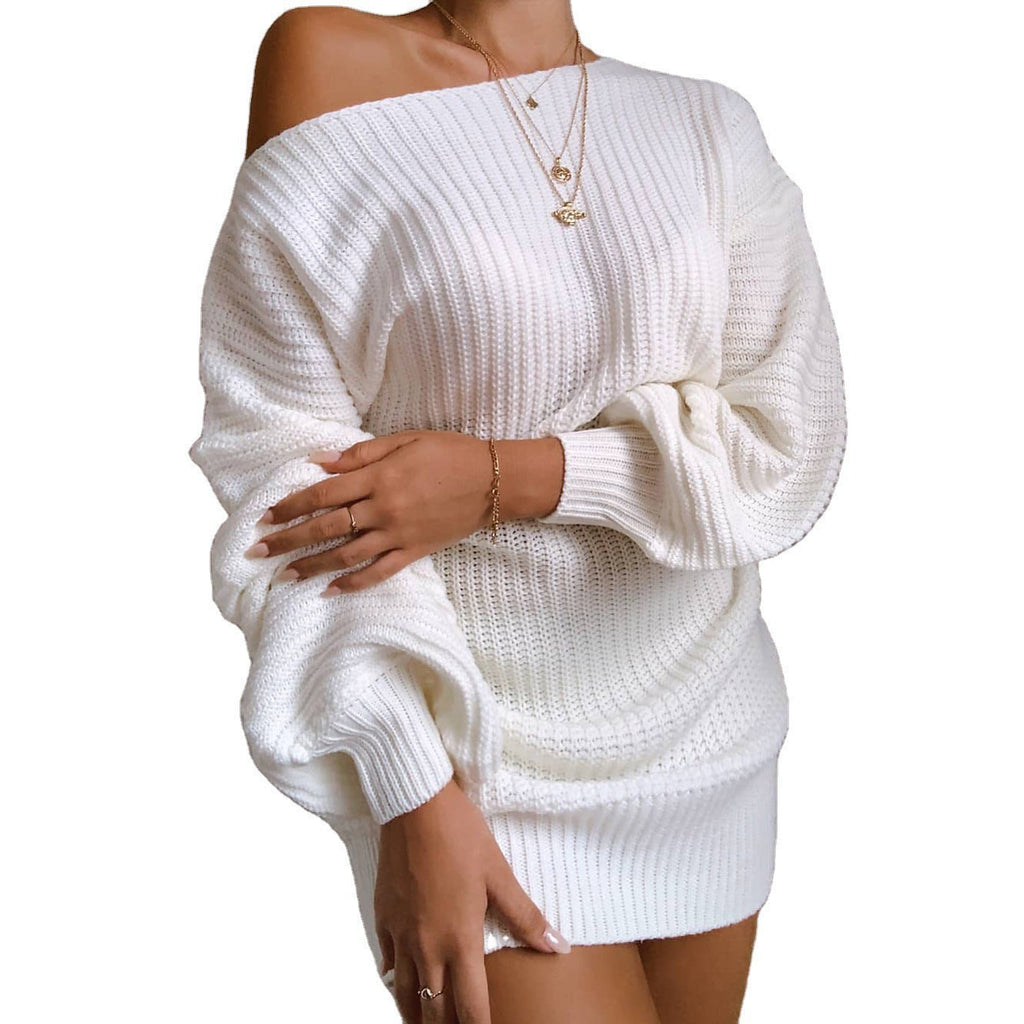 Damen Oversized Strickkleid mit offener Schulter und lässigem Schnitt