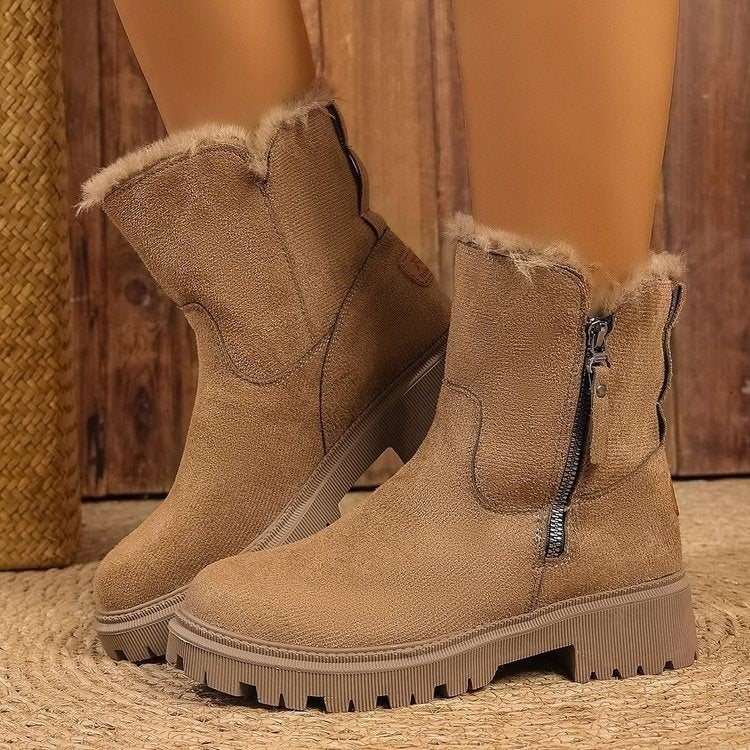 Damen Gefütterte Wildlederoptik Stiefeletten mit Teddyfutter, seitlichem Reißverschluss und profilierter Gummisohle Shop Nory