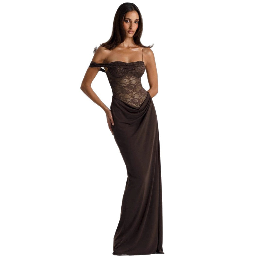 Damen Elegantes Abendkleid mit Spitzenoberteil und fließendem Rockteil Shopnory