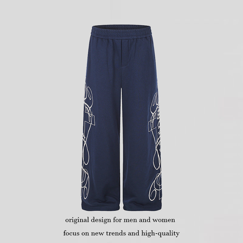 Damen Weite Palazzo-Sweathose mit elastischem Komfortbund und dekorativer Seitenstickerei Shop Nory