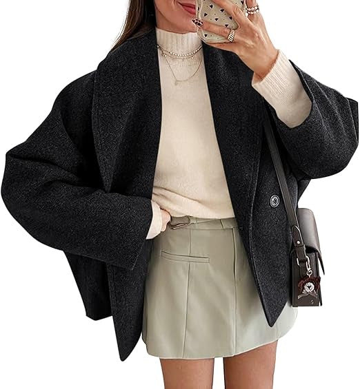 Damen Kurz geschnittener Boxy-Wollmantel mit Schalkragen und überschnittener Schulter Shop Nory