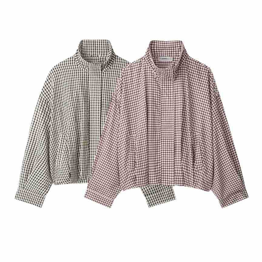 Damen Karo-Overshirt mit Stehkragen und kastiger Cropped-Silhouette Shop Nory
