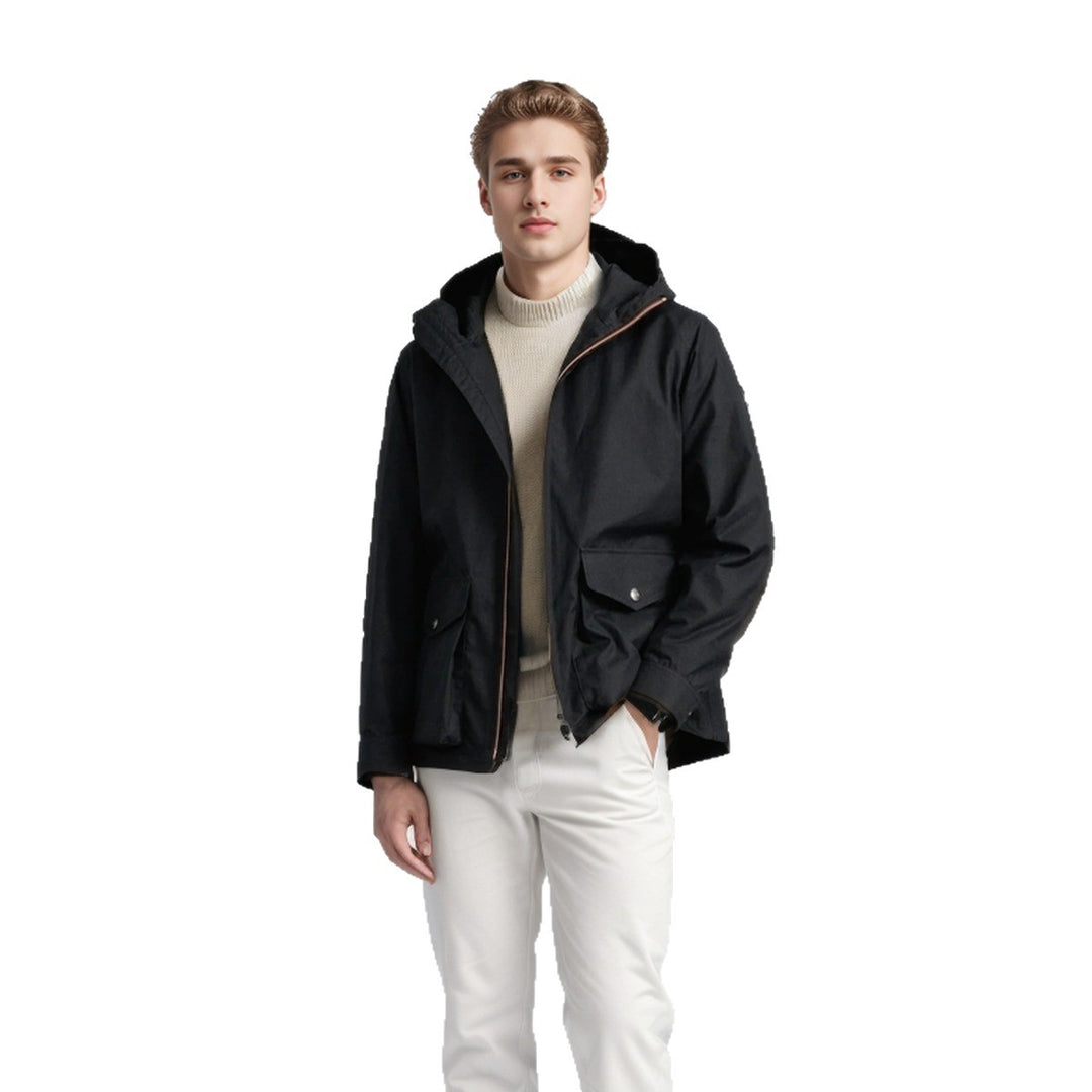 Herren Leichte Kapuzenjacke im urbanen Minimalstil mit Zwei-Wege-Reißverschluss und Pattentaschen Shop Nory
