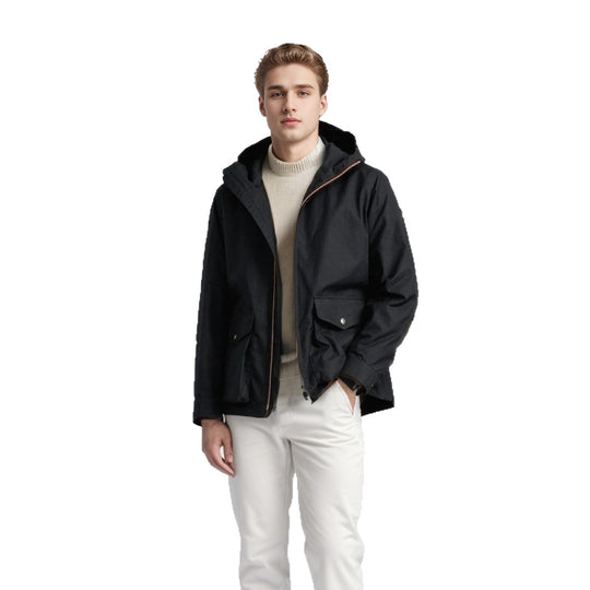 Herren Leichte Kapuzenjacke im urbanen Minimalstil mit Zwei-Wege-Reißverschluss und Pattentaschen Shop Nory