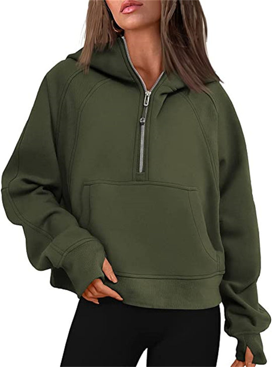 Damen Oversize-Hoodie mit halbem Reißverschluss, Kängurutasche und Daumenlöchern Shop Nory