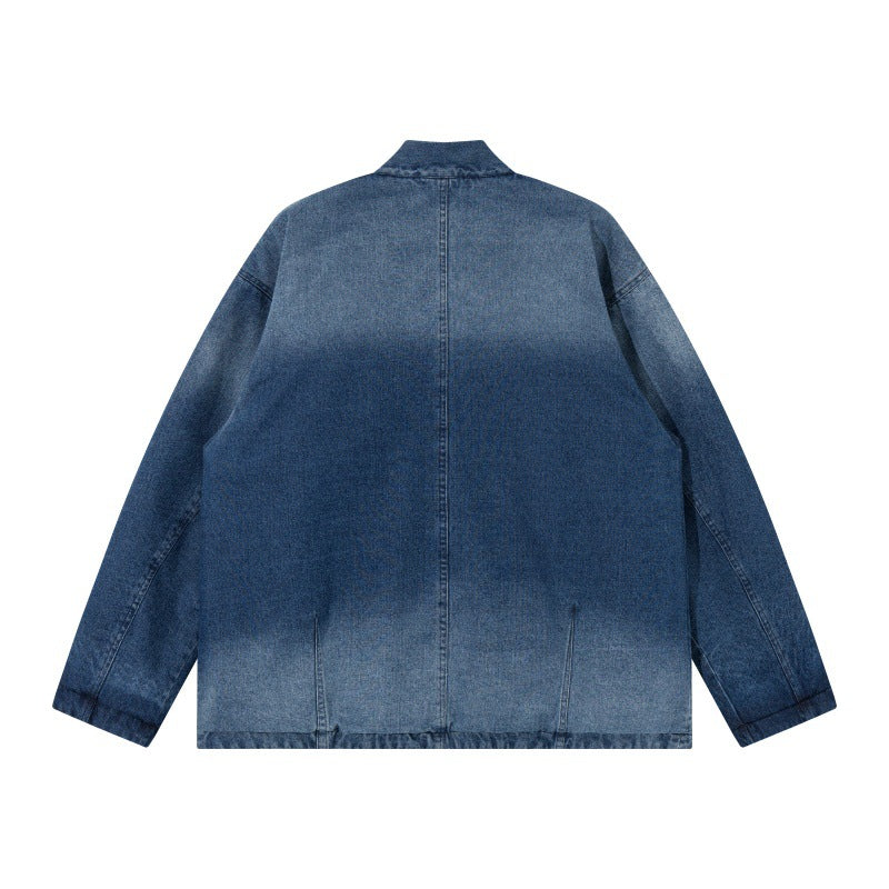Unisex Jeans-Kimonojacke mit Bindegürtel und gemusterter Futterung Shop Nory