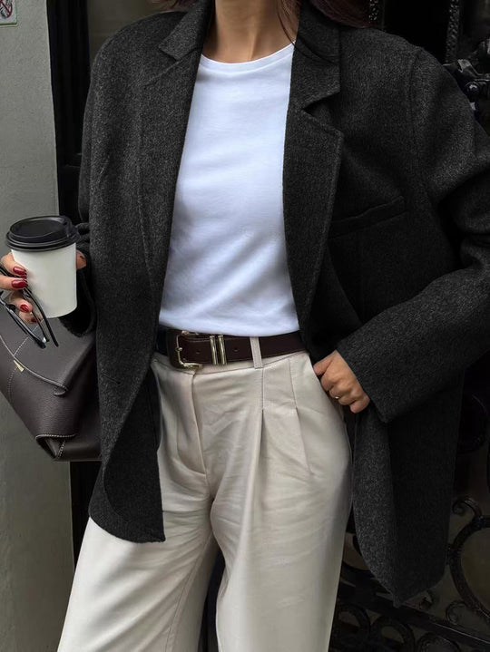 Damen nan lässiger Woll-Mantel im Boyfriend-Schnitt mit tiefem Revers und aufgesetzten Pattentaschen Shop Nory