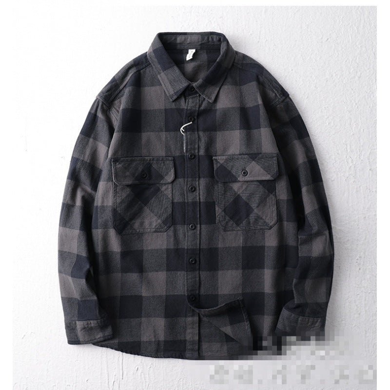 Herren Oversize Kariertes Flanell-Hemdjacke mit aufgesetzten Pattentaschen Shop Nory