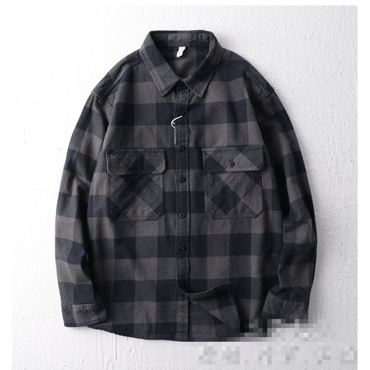 Herren Oversize Kariertes Flanell-Hemdjacke mit aufgesetzten Pattentaschen Shop Nory