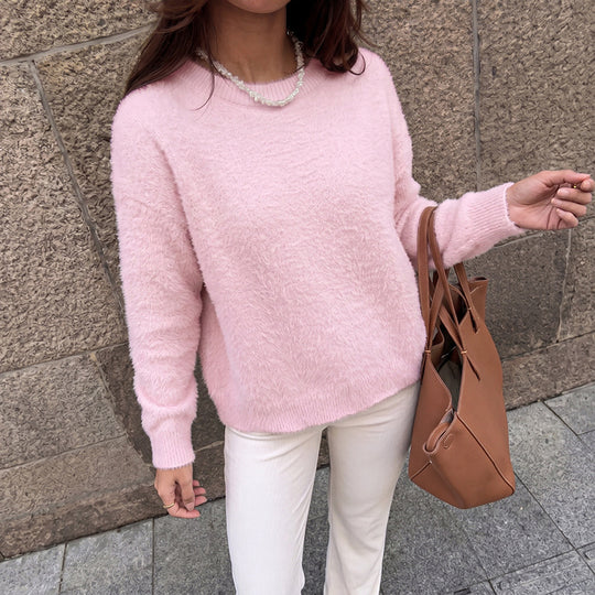 Damen Weicher Strickpullover mit Rundhalsausschnitt Shop Nory