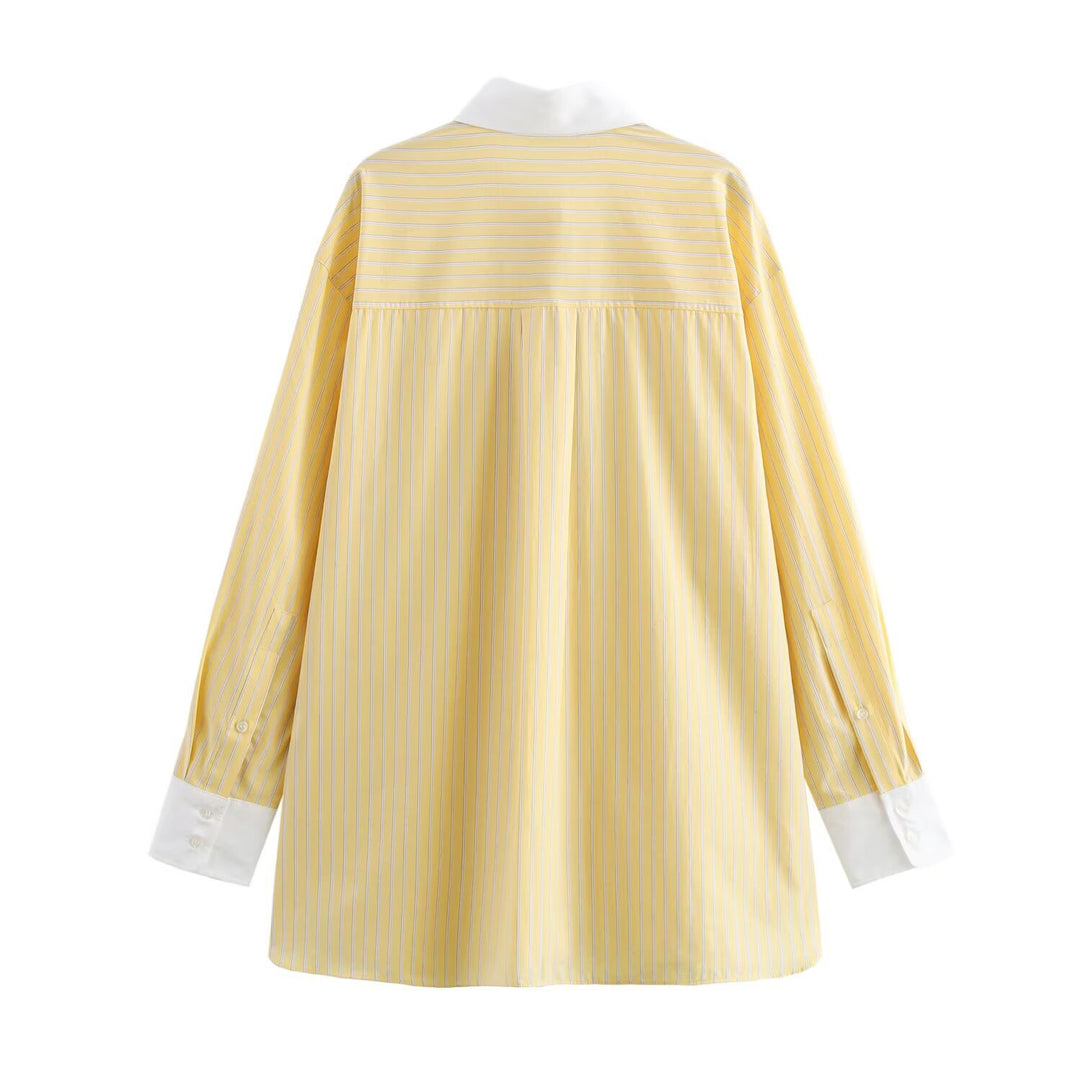 Damen Oversize-Hemdbluse mit Kontrastkragen und Manschetten Shop Nory