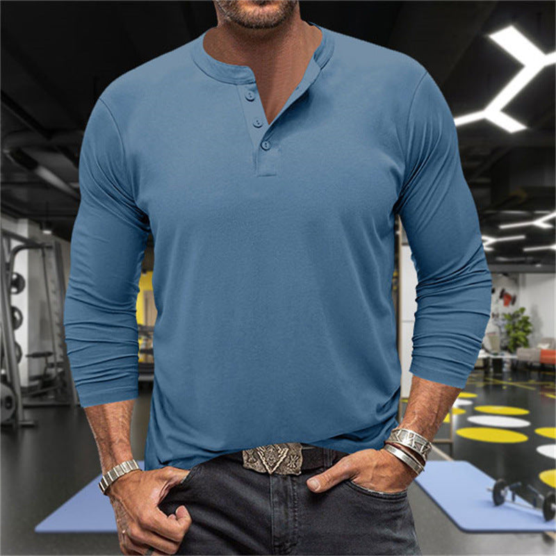 Herren Langarm-Henley-Shirt aus atmungsaktiver Baumwollmischung