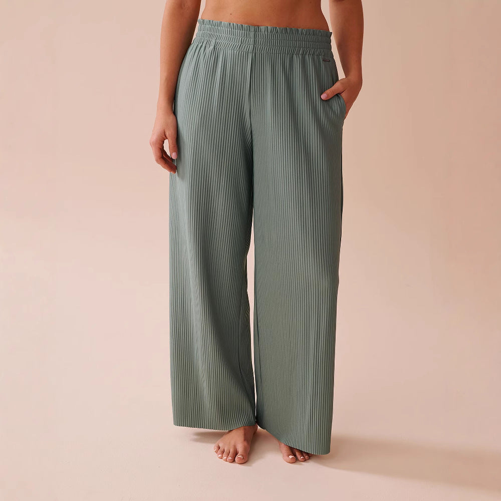 Damen Weite Plissee-Hose mit elastischem Bund und seitlichen Taschen