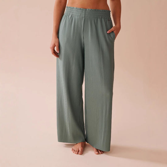 Damen Weite Plissee-Hose mit elastischem Bund und seitlichen Taschen
