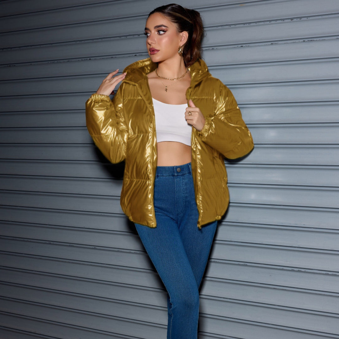 Damen Glänzende Oversize-Steppjacke mit Kapuze & elastischen Bündchen Shop Nory