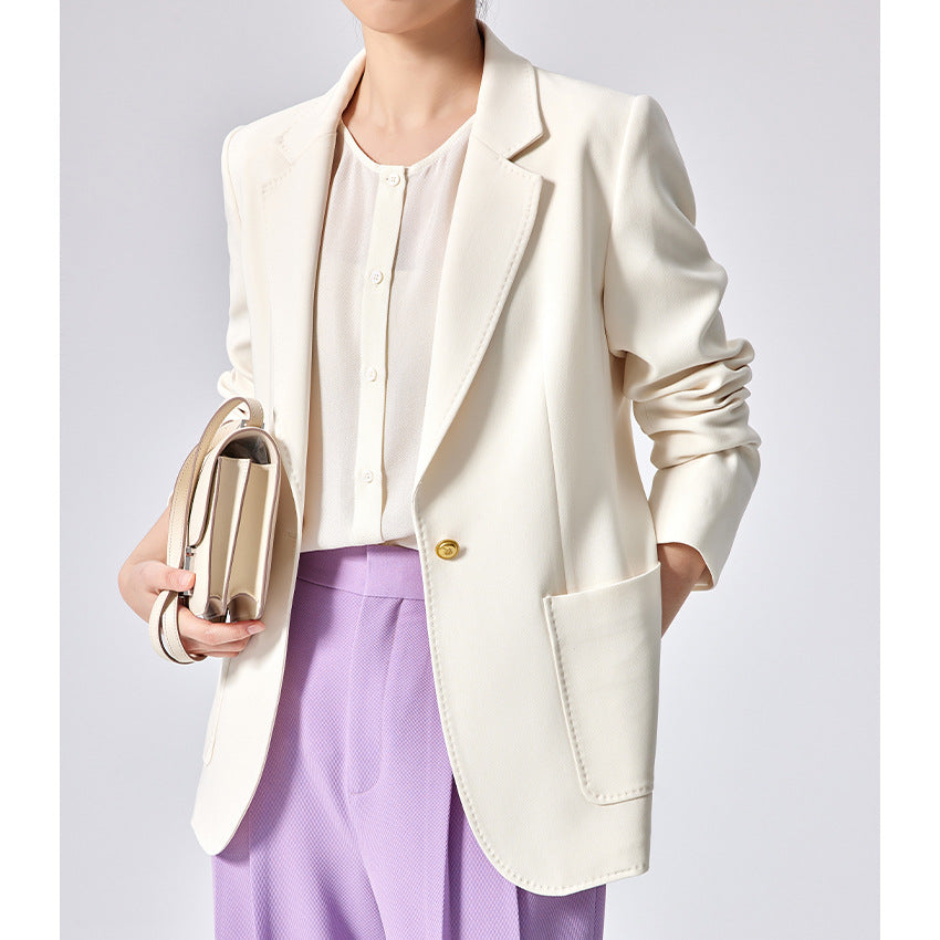 Damen Taillierter Longline-Blazer mit aufgesetzten Taschen, Ein-Knopf-Verschluss und leicht gerafften Ärmeln Shop Nory