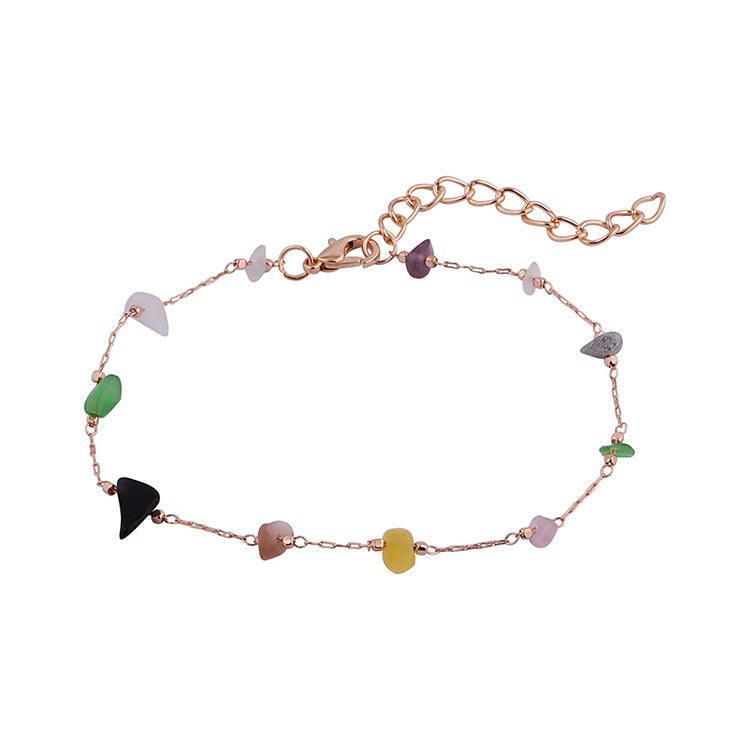 Damen Fußkettchen mit natürlichem Edelsteindekor und feinem Gliederdesign Shop Nory