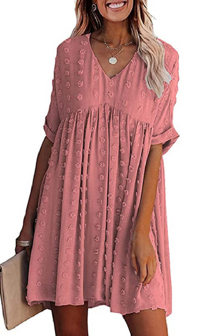 Locker Sitzendes Kurzärmliges Weites Taillenkleid