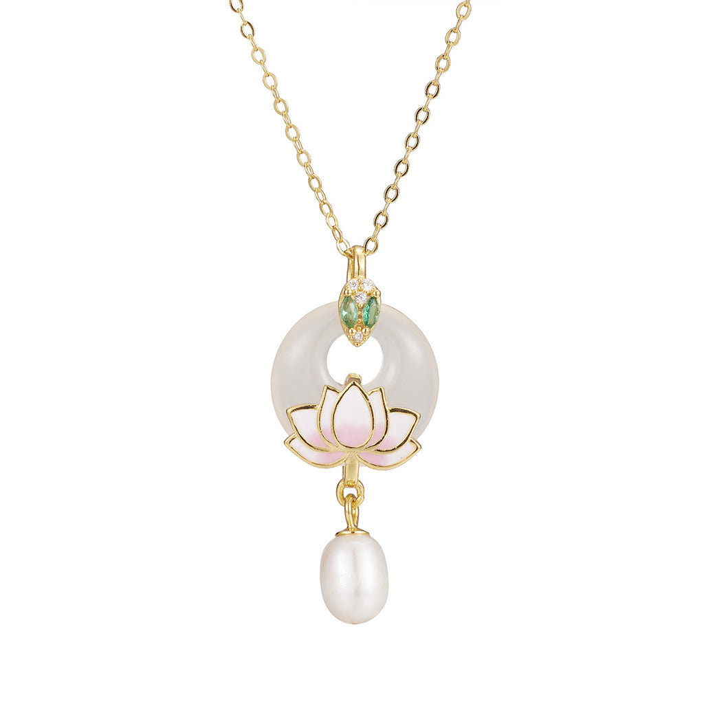 Damen Halskette mit elegantem Lotus-Anhänger und Perle Shop Nory