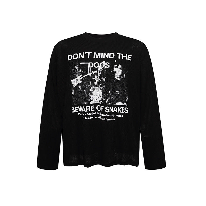 Herren Langarm-Thermo-Shirt mit Waffelstruktur und Punk-Band-Print Shop Nory