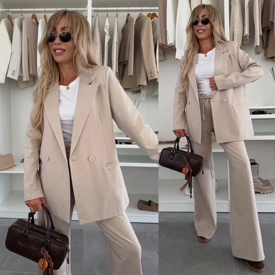 Damen eleganter und lässiger Hosenanzug mit weitem Bein und Blazer Shopnory