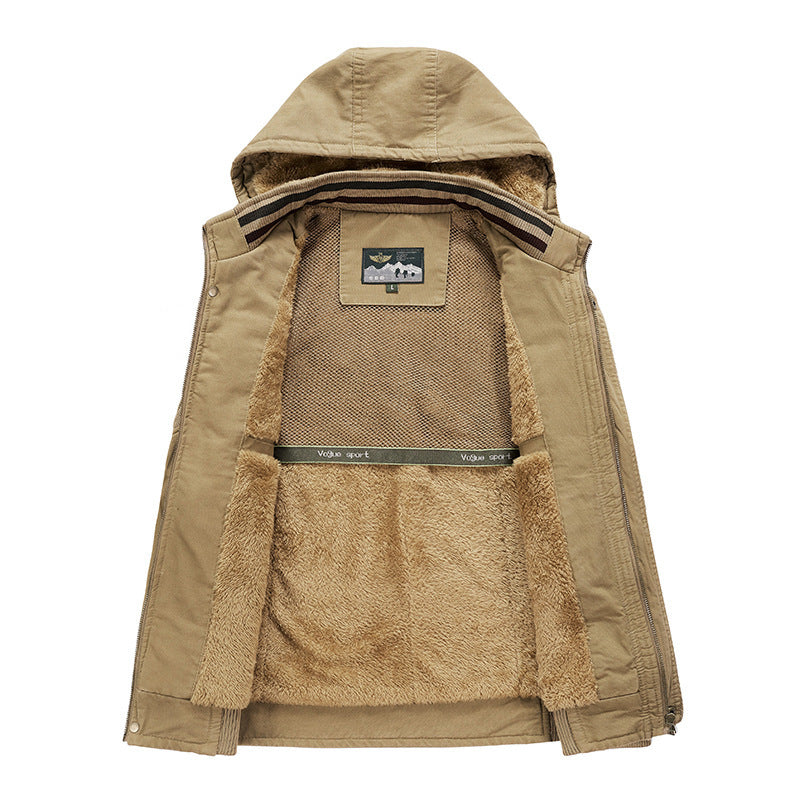 Herren Ärmellose Canvas-Weste mit Kapuze, Teddyfutter und Multifunktions-Taschen Shop Nory