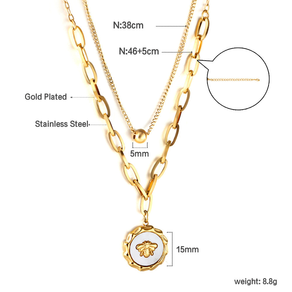 Damen elegante Halskette mit funkelndem Anhänger aus Edelstahl und goldplattierter Kette Shop Nory