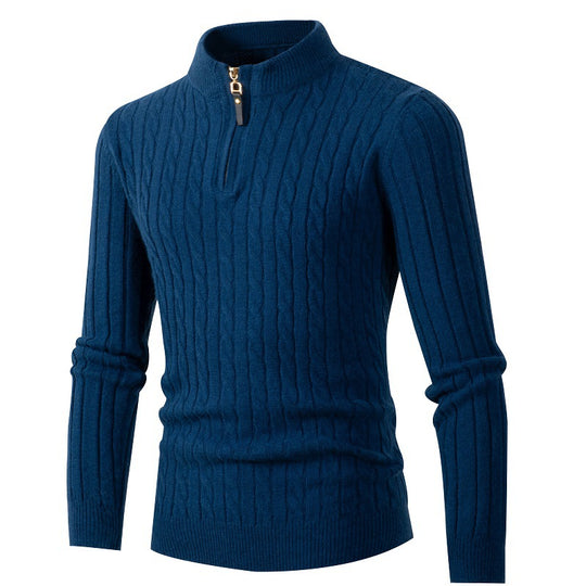 Herren Zopfmuster-Troyer mit kurzem Stehkragen, Halbzip und taillierter Silhouette Shop Nory