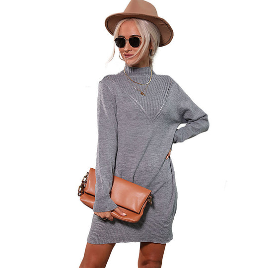 Damen Strickkleid mit Rippenkragen, V‑Struktur und lässiger Oversize‑Silhouette Shop Nory
