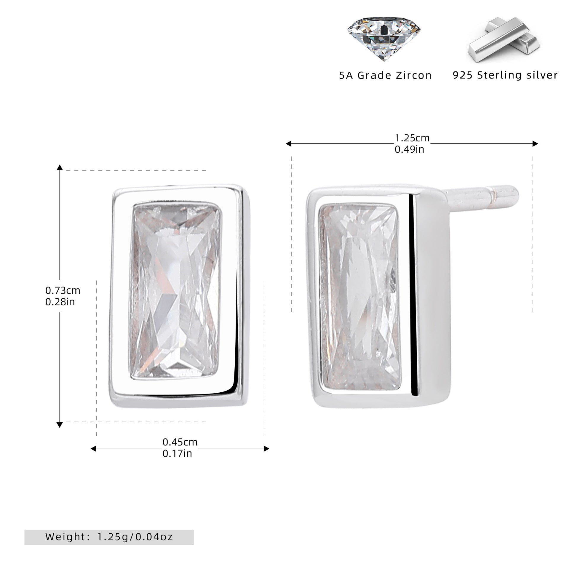 Damen Ohrstecker aus 925 Sterlingsilber mit luxuriösem, rechteckigem Zirkonbesatz Shop Nory