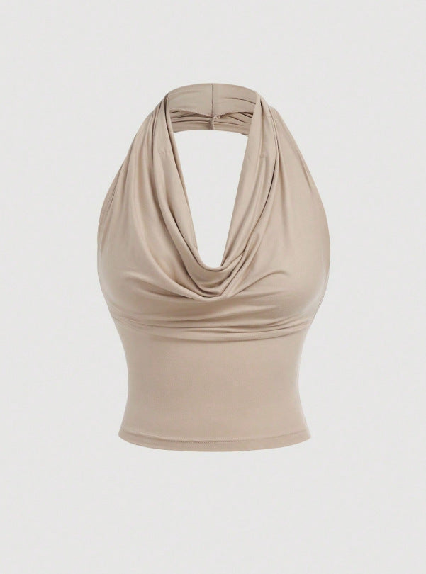Damen Neckholder-Cropped-Top mit Wasserfall-Ausschnitt und taillierter Passform Shop Nory