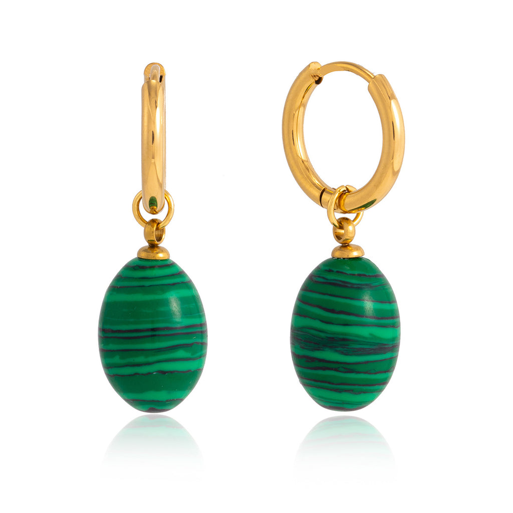 Damen Ohrhänger mit eleganten Malachit-Anhängern aus hypoallergenem Edelstahl Shop Nory