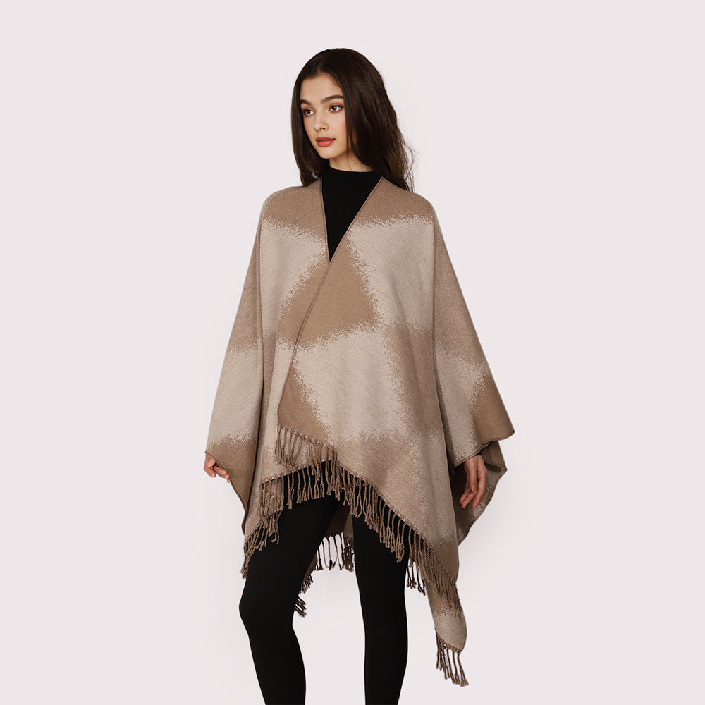 Damen Leichter rechteckiger Oversize-Überwurf aus Wollmischung mit feinem Fransensaum Shop Nory