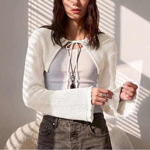 Damen Kurz-Bolero Häkeloptik mit BindShop Noryand und Volant-Ärmeln Shop Nory