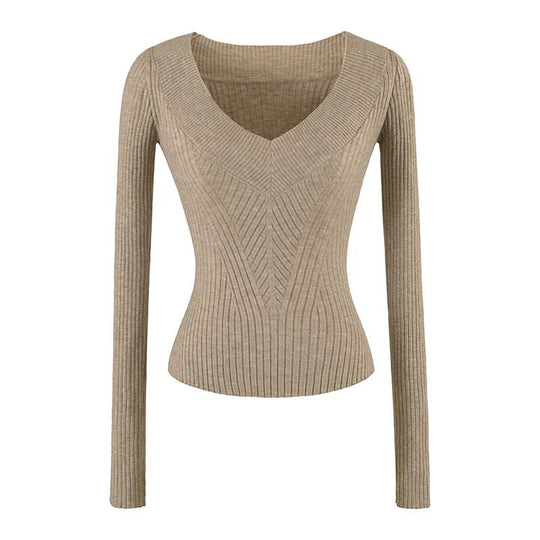 Damen Taillierter Rippstrick-Pullover mit V-Ausschnitt und formgebender Struktur Shop Nory