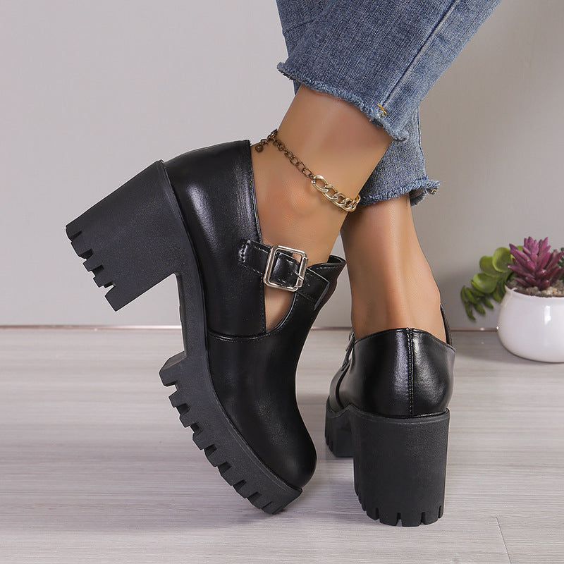 Damen Chunky Heels mit trendiger Schnalle und rutschfester Sohle