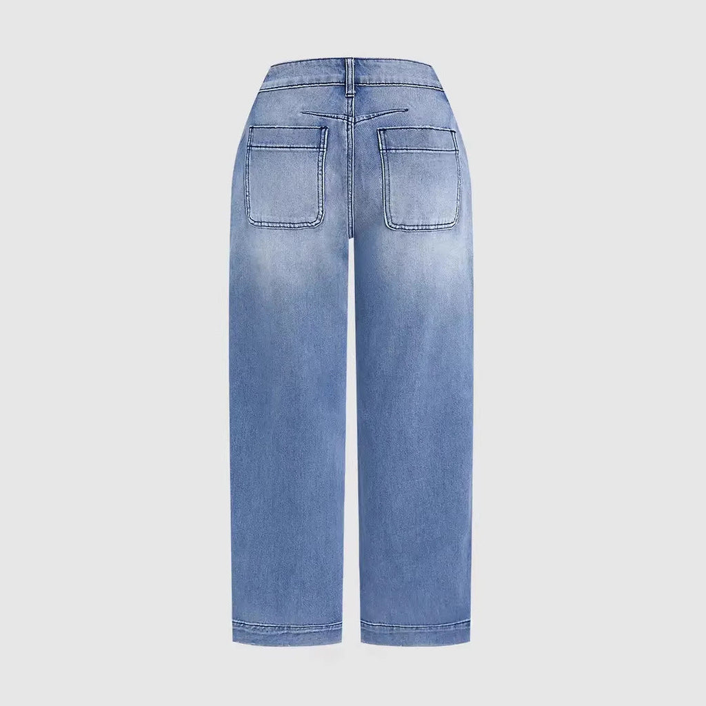 Damen lockere Jeans mit stylish cropped Schnitt und hohem Bund