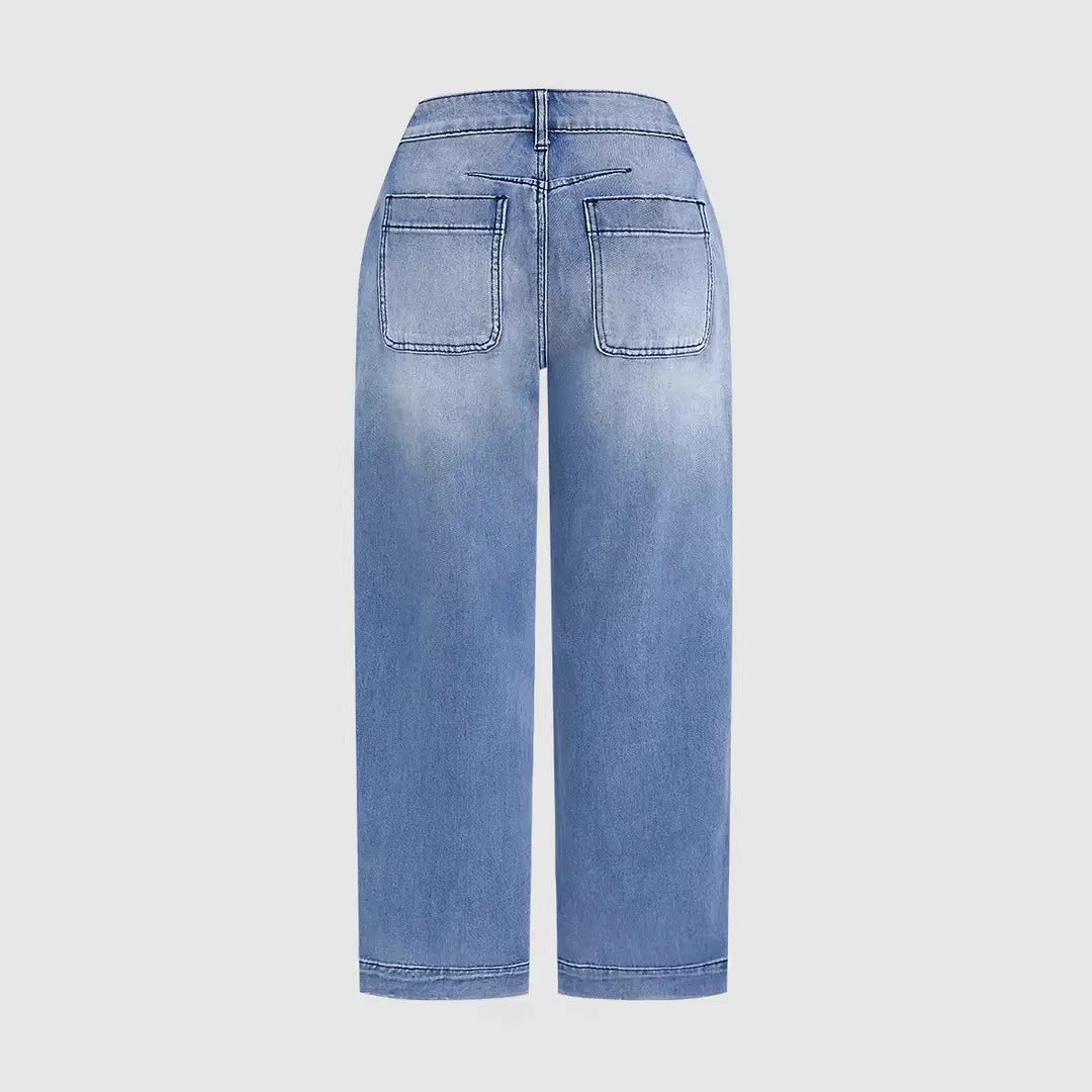 Damen lockere Jeans mit stylish cropped Schnitt und hohem Bund