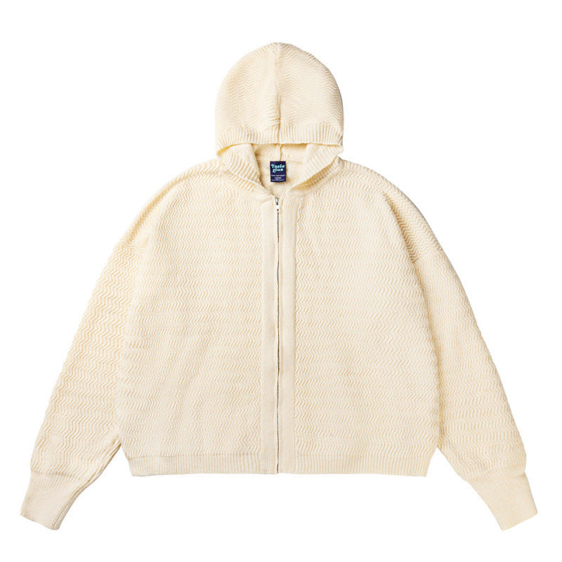 Unisex Strick-Kapuzenjacke mit Strukturmuster und durchgehendem Reißverschluss Shop Nory