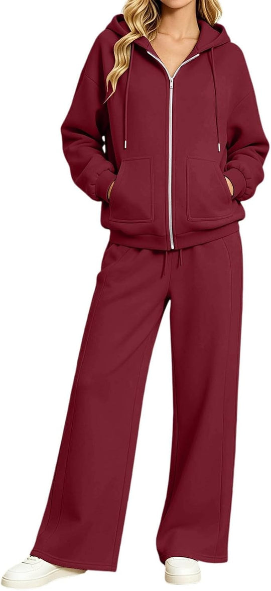 Damen Zip-Hoodie-Set mit Kapuze und weiter Jogginghose Shop Nory